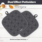 Oven Mitts and Pot Holders Set with Dishcloths, 500 Degree Heat Resistant Oven Gloves and Hot Pads, Premium Soft Cotton Kitchen Mittens and Dish Cloth Sets-Deep Grey