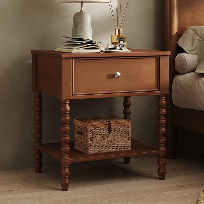 AMERLIFE 24" Wooden Nightstand, Vintage Bedside Table