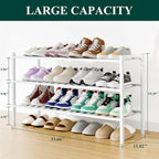 Smiry Long Bamboo Shoe Rack, 3 Tier Free Standing Wooden Shoe Organizer, Stackable Wood Shoe Storage Shelf for Closet, Entryway, 12 Vertical Slats, 2+1 Stack Standard Legs, 33.7"x11"x19.5", White