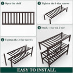 Smiry Bamboo Shoe Rack, 3 Tier Free Standing Wooden Shoe Organizer, Stackable Wood Shoe Storage Shelf for Closet, Entryway, 14 Vertical Slats, 2+1 Stack Heavy-Duty Legs, 26.8"x11"x19.5", Brown