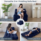 MAXYOYO Folding Sofa Bed, Convertible Chair with Pillow Foldable with Back Support, Portable Fold Out Chair Bed Comfy Floor Sofa Lounge for Living Room Bedroom, Navy, Single