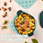 Oven Mitts Kitchen Towels Dishcloths with Pot Holders Sets 12PCS,Dish Towels Sets,Oven Gloves Pot Pads Heat Resistant 500 Degrees with Non-Slip Silicone Surface for Cooking Baking Grilling-Mint Green