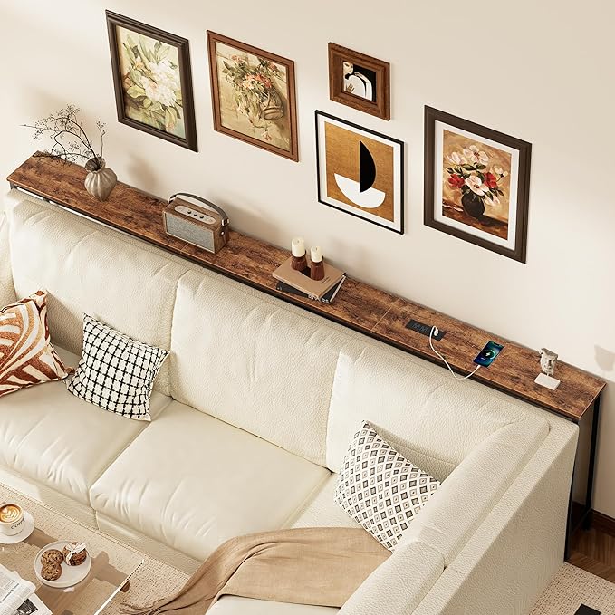 SUPERJARE 102.4 Inch Sofa Table with Power Outlets and USB-C Port, 5.9 Inch Narrow Console Tables, Entryway Hallway Couch Tables with Storage, Behind Sofa, Small Spaces, Living Room, Rusitc Brown