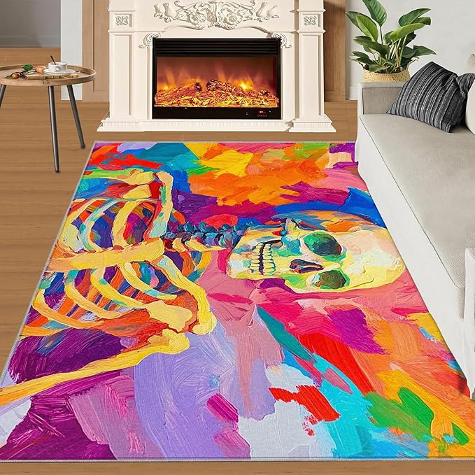 2x3 Abstract Graffiti Rugs for Entryway - Colorful Skeletons Small Area Rugs, Pop Art Laundry Room Carpet Non Slip Accent Throw Rug for Bathroom Kitchen Sink Front Door