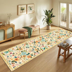 Floral 2x10 Area Rug Machine Washable Soft Print Boho Carpet Non Slip Doormat Low Pile Flower Area Rugs for Living Room Bedroom Nursery Kitchen Dining Room Indoor-Ivory/Yellow