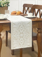KEVA Boho Table Runner 110inches Long, Farmhouse Rustic Vintage White Embroidered Table Runners 13x110 Inch for Dining Table Decorations