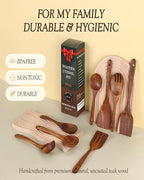 8-Piece Natural Teak Wood Utensil Set - Essential Nonstick Cooking Spoons & Spatulas, Eco-Friendly Tools