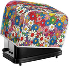 Daisy Flowers Printed Toaster Cover 4 Slice Wide Slot, Washable Kitchen Appliance Small Oven Bakeware Protector, Bread Maker Cover Dust and Fingerprint Protection
