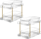 LAREKUN2pack 2-Tier Organizer & Storage Unit Stackable Bathroom Cabinet Organizer Pull-Out Kitchen Pantry Organizer & Storage System Suitable for Countertops, Pantries, Kitchens, Bathrooms