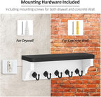 Nekon Key Holder for Wall, 11.8" W x 3.5" H x 2.8" D Decorative Key Organizer with Floating Shelf, Wall Mount Key Rack with 5 Hooks (Black)