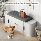 Einhomn 47.2'' Sliding Door Entryway Shoe Storage Bench with Seat Cushion, Shoe Rack with Lift-Top Hidden Storage & Adjustable Shelf, Bench for Bedroom End of Bed, White