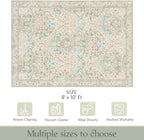 MUJOO 8x10 Area Rugs,Floral Washable Rugs for Living Room Dining Room Bedroom,Large Throw Carpet,Boho Non Slip Indoor Floor Big Soft Neutral Vintage Ultra-Thin Light Green and Beige
