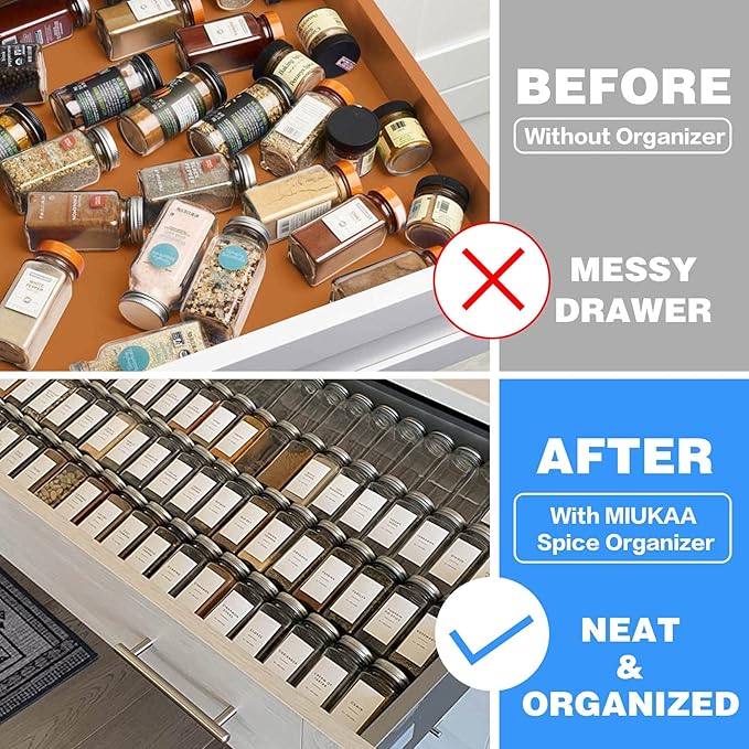MIUKAA Clear Acrylic Spice Drawer Organizer, 4 Tier- 2 Set Expandable From 13" to 26" Drawer Seasoning Organizer, Kitchen Spice Rack Tray for Drawer/Countertop (Jars not included)