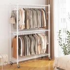 BATHWA Clothes Racks for Hanging Clothes, 25 mm tube Heavy Duty 47.3" W x 17.7" D x 80.7" H Large Wardrobe Rack with Shelves & Wheels Rolling Metal Commercial Multifuctional, White