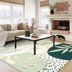 Lahome Green 10x14 Rug for Living Room, Large Washable Area Rug Non-Slip Ultra-Thin Stain Resistant Rug for Dining Room Table, Soft Botanical Print Indoor Rug for Bedroom Office (Green, 10'x14')