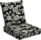 Arden Outdoor Foam Deep Seat Cushion Set, 24 in x 24 in, Weather-Proof, Rain-Proof, Fade Resistant Patio Cushion, Bottom and Back Cushion for Chair, Sofa, and Couch Ashland Black Jacobean