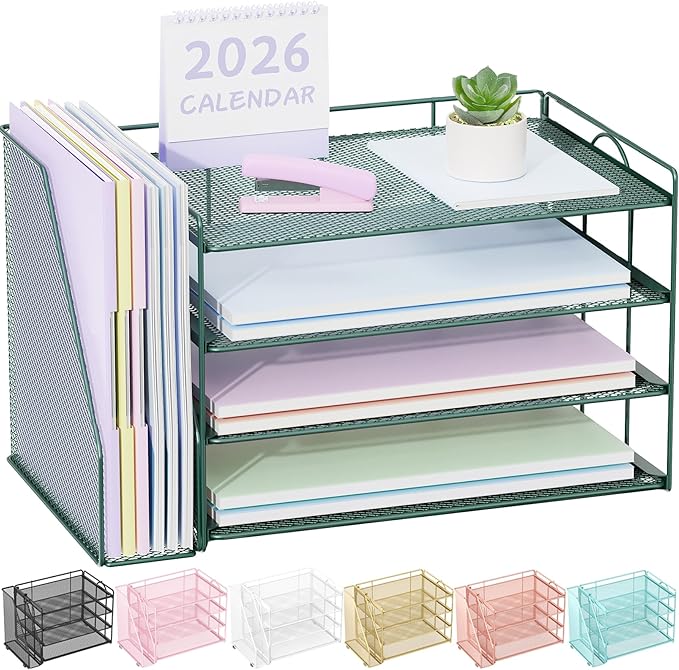 Spacrea Paper Organizer, Desk Organizers and Accessories for Desk with File organizer, Desk Accessories & Workspace Organizers for Catalog & Reference Racks (Dark Green)
