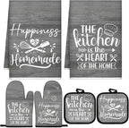 Sratte 6 Pcs Kitchen Decor Accessories Set Farmhouse Towels Pot Holders Oven Mitts Set 2 Dish Towels 2 Potholders 2 Cooking Mittens Oven Glove for Christmas Baking Cooking (Dark Gray)