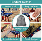 JAWO Patriotic 4th of July Picnic Table Cover with Bench Covers, Waterproof American Flag Eagle Tablecloth with Elastic Edge, Lightweight Camping Essentials for Rectangle Tables with Carrying Bag,60in