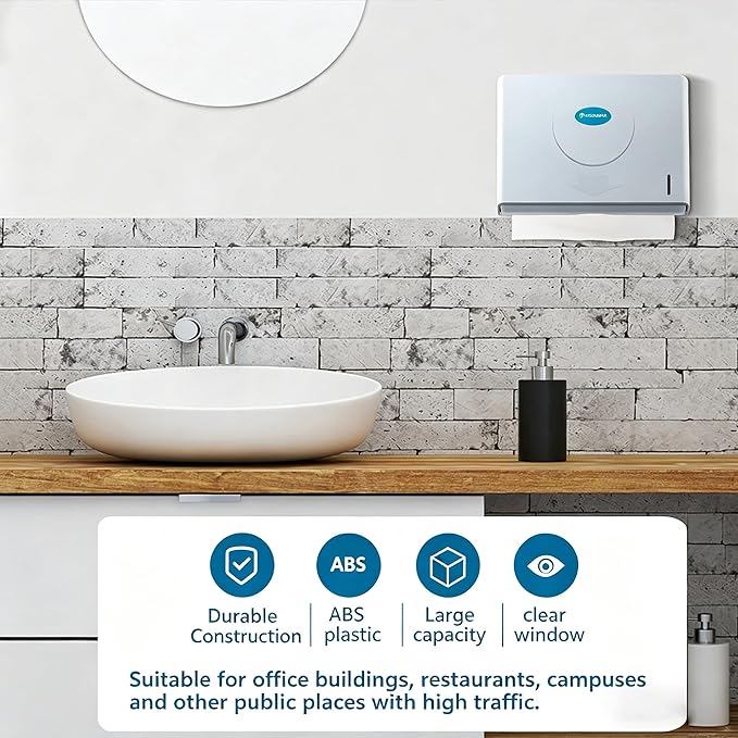 Folded Paper Towel Dispenser Wall: Modunful Compact ABS Dispenser with Clear Window - Holds 200 C-Fold & Multi-Fold Towels for Home Bathroom Kitchen