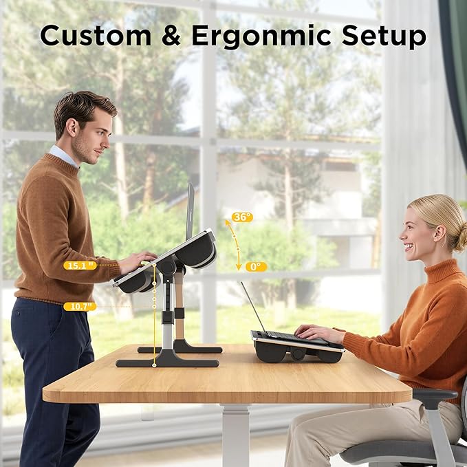 FoldWise 2-in-1 Lap & Bed Desk with Soft Cushions - Adjustable Height & Angle, Foldable Laptop Stand for Bed & Couch - Wrist Rest, iPad Holder, Stopper & Non-Slip Leather - Bed Table for Adults & Kids