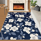 Boho Rugs for Bedroom - 5x8 Area Rug - Blue White Flowers Rugs for Living Room, Vintage Modern Flowers Rug, Washable Home Decor Carpet