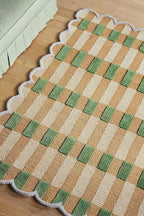 Hand-Tufted Wool Rug with Scalloped Edges, Light Blue Plaid Pattern, Cozy Soft Area Rug for Living Room, Bedroom, and Nursery, Handmade Modern Accent Rug (Green, 5X7 FEET)