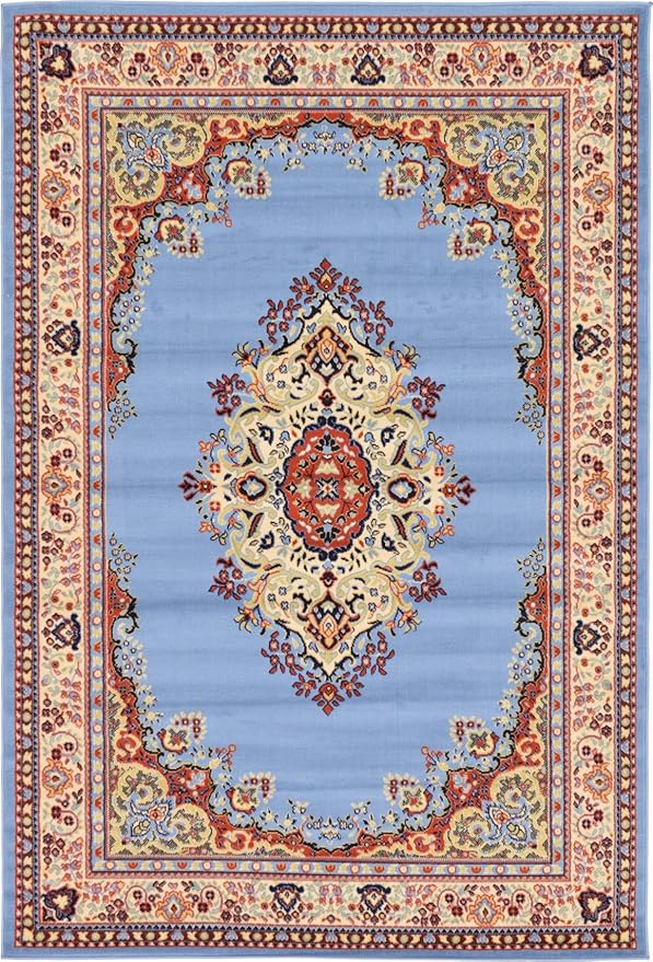 Unique Loom Reza Collection Traditional Persian Style Area Rug, 6 x 9 ft, Light Blue/Ivory