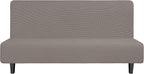 Easy-Going Stretch Futon Slipcover Armless Futon Bed Cover Furniture Protector Without Armrests with Elastic Bottom for Kids, Soft Jacquard Fabric Small Checks (Large, Taupe)