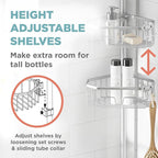 Zenna Home Tension Pole Shower Caddy Corner Organizer, Adjustable Standing Shower Caddy with 4 Shelves, Rustproof Bathroom Tension Rod Organizer, 60 to 108 Inch, Satin Chrome