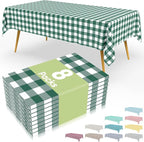 Smiry 8 Packs Gingham Disposable Table Cloth, 54 x 108 Inch Waterproof Plastic Tablecloth, Rectangle Hunter Green and White Checkered Table Covers for Picnic, Birthday, Party