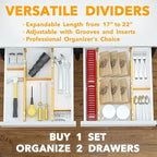 SpaceAid Bamboo Drawer Dividers with Inserts and Labels, Kitchen Adjustable Drawer Organizers, Expandable Organization for Home, Office, Dressers, 4 Dividers with 9 Inserts (17"-22" Natural)