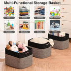 ICERZCZ Storage Baskets for Organizing Shelves, Toy Basket for Kid's Room, Woven Cotton Rope Basket for Decor, Organizing Baskets for Bedroom Living Room, 15"x11"x9.5", 3 Packs, Black & Jute