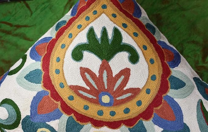 Daisy Floral Pillow Cover Teal Flower Pillowcase Flowery Outdoor Cushion Suzani Accent Pillowsham Flower Floral Chair Cushion Hand Embroidered Cushions Wool Size 18x18