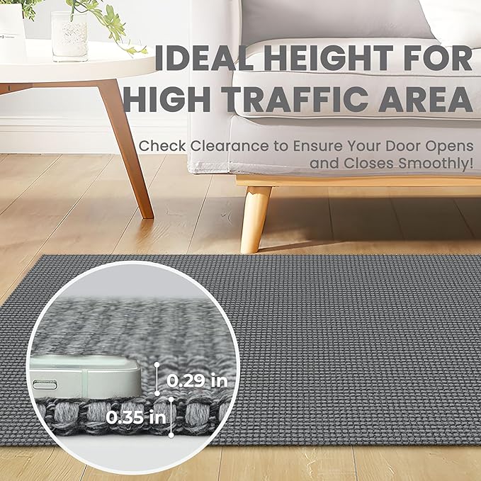Braided Runner Rug 2x10 Ft Washable Runners for Hallways Non Slip Rubber Backed Kitchen Runners Cotton Long Entryway Runner Indoor, Woven Carpet for Hall Kitchen Entryway, Dark Grey/Grey
