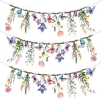 48Pcs Flower Fairy Banner Decorations Floral Designs Wildflower Garland – with 5m Jute Rope, for Baby Shower, Wedding, Easter Backdrop, Enchanted Garden Party Supplies (Butterfly)