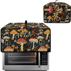 Dustproof Toaster Oven Cover Polyester-Linen Fabric Microwave Oven Dust Cover Foldable Kitchen Appliance Protector Dirt and Fingerprint Protection, Vintage Mushroom Plant Print, L