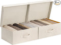 StorageWorks Storage Bins with Lid, Decorative Fabric Storage Bins with Handles, Stackable Closet Organizers for Shelves and Bedroom, Small, Khaki and Beige Stripes, 2-Pack