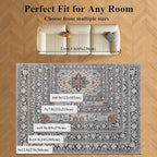 4x6 Washable Area Rug for Living Room, Carpet for Bedroom, Soft Faux Wool Retro Dining Room Rug, Non Slip&Non-Shedding Resistant Low Pile Vintage Print Rug for Home Office (Blue/Gray)