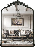WallBeyond Black Antique Mirror for Vanity 24x32 Inch, Black Vintage Mirror with Ornate Frame, Arched Vintage Wall for Bathroom, Living Room, Fireplace