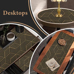 Shelf Liners for Kitchen Cabinets 12in x 30FT, Non Adhesive Cabinet Liner Strong Non-Slip Black Gold Geometric Drawer Liner, Easy to Clean for Shelf, Cabinet with Knife and Tape Measure