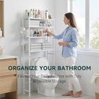 GloTika 4-Tier Over The Toilet Storage, 200lb Total Capacity Metal Bathroom Organizer with 36" Clearance, Includes Paper Holder & 4 Hooks, Space Saving Rack for Bathroom Laundry Room (64" H, White)