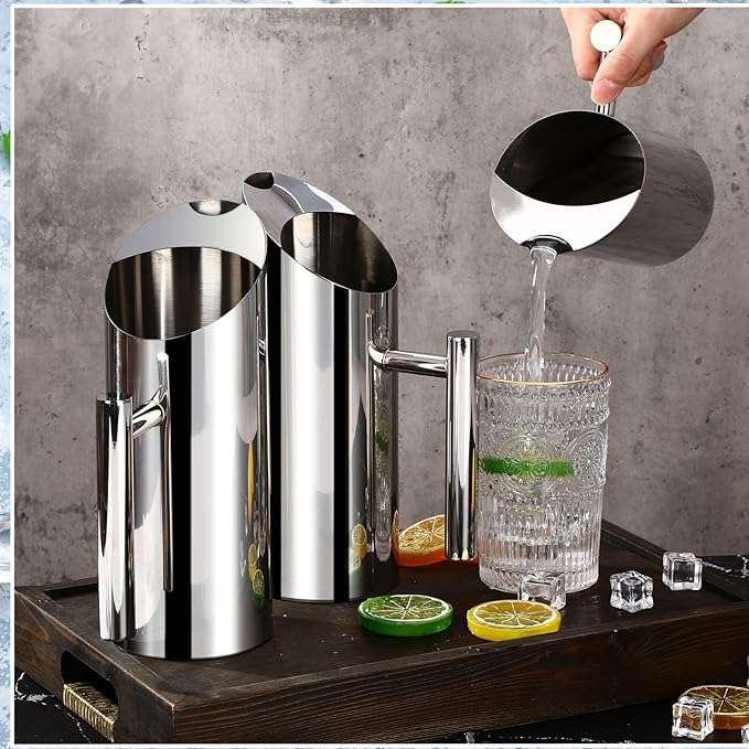 Funnymoom 3 Pack 35oz/1l Stainless Steel Water Pitcher Modern Metal Pitcher with Ice Guard Silver Carafe Drink with Handle or Iced Hot Drink Tea Juice Coffee Beer