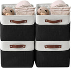 DECOMOMO Storage Bins, Large Fabric Storage Baskets for Shelves, Decorative Linen Closet Organizer, 15 x 11 x 9.5 inches (Black & White, 4 Pack)