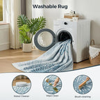 WITSHOCK 10x14 Washable Rug for Living Room,Modern Floral Distress Print Pattern Area Rugs,Stain Resistant with Non Slip Backing Carpet for Dining Room,Bedroom & Home Decor,Blue/Light Blue