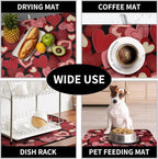 Valentine Dish Drying Mat for Kitchen Counter Red Black Love Heart Drying Pad Microfiber Absorbent Coffee Bar Mat Heat Resistant Countertop Protector Dishes Drainer Mat 18x24 Inch
