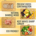 Wood Cutting Board Set with Holder 13"x11"x 3" | Wooden Cutting Boards for Kitchen | Labeled Chopping Board Sets | Large Bamboo Cutting Board Sets with Stand | Chopping Boards for Kitchen