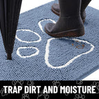 Smiry Dog Door Mat for Muddy Paws, Absorbent Dirt Trapper Non Slip Quick Dry Washable Chenille Mat for Mud Dogs, Entry Rug for Indoor and Outdoor (70x24 Inches, Airy Blue and White)