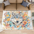 3x5 Wolf Dorm Rug - Watercolor Florals Small Rugs for Bedroom, Animals Area Rug Washable Non Slip for Bedroom Kitchen Living Room Entryway