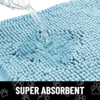 Smiry Dog Door Mat for Muddy Paws, Absorbent Dirt Trapper Non Slip Quick Dry Washable Chenille Mat for Mud Dogs, Entry Rug for Indoor and Outdoor (59x35 Inches, Sky Blue and White)
